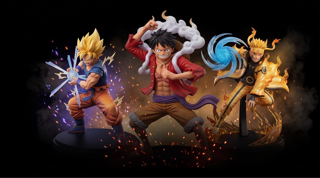 Anime Figuren Banner – Goku, Ruffy und Naruto