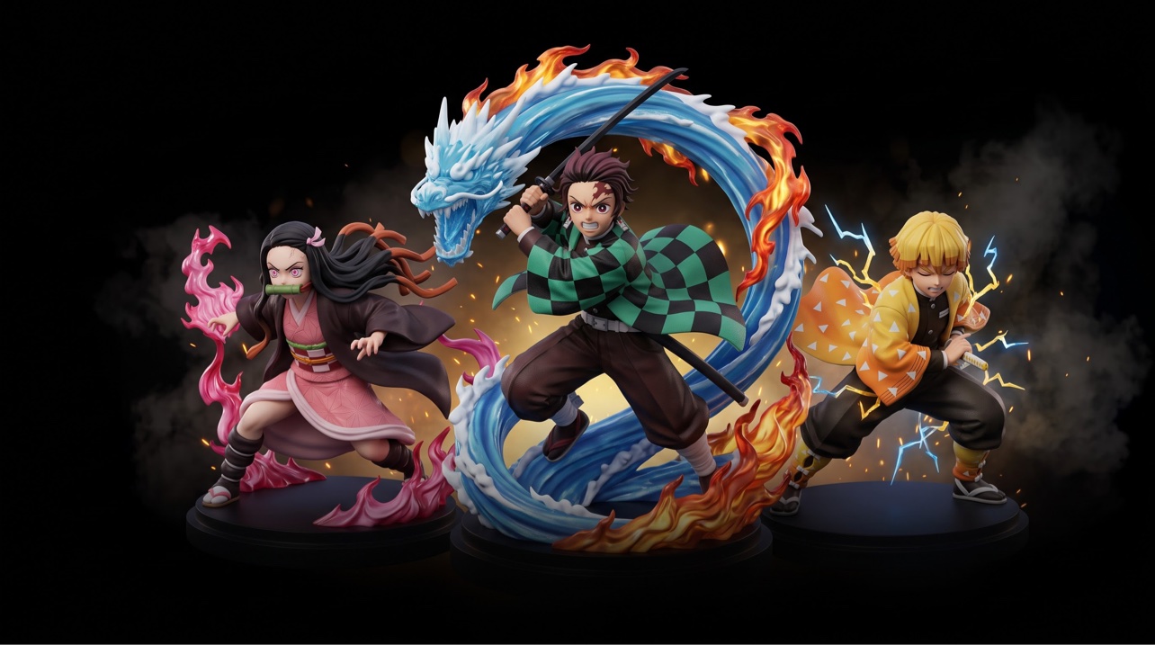 Demon Slayer Figuren Banner – Nezuko, Tanjiro und Zenitsu