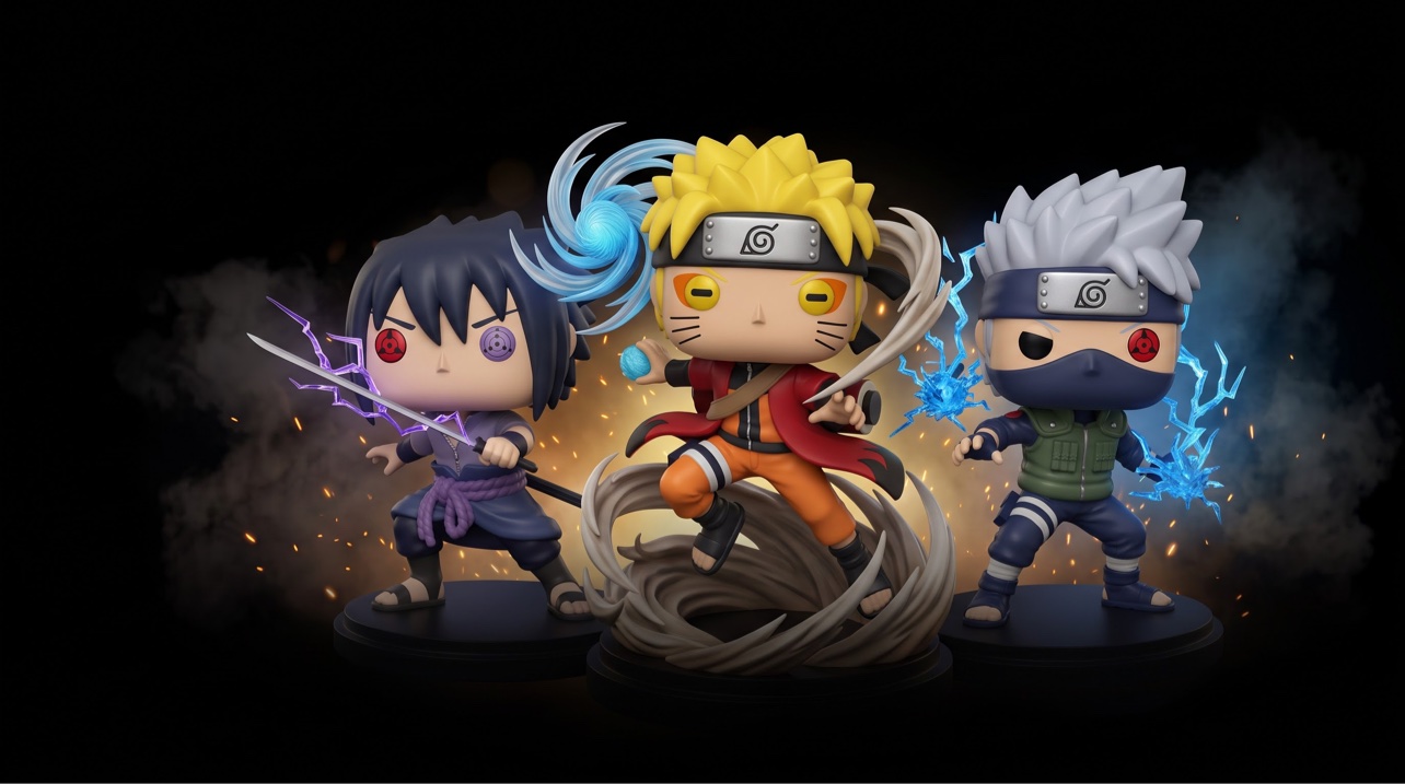 Funko Pop Naruto Banner – Sasuke, Naruto und Kakashi als Funko Pop Figuren