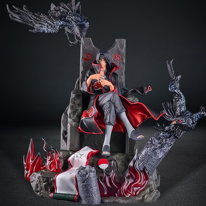Itachi Uchiha Raben Figur auf Thron mit Krähen